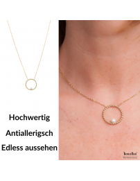 Traveller Collier - Edelstahl - Vergoldet - Süßwasser Perle - 4 mm - Anhänger 25 mm - 45+5 cm - 181235