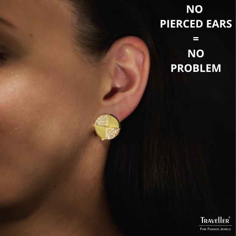 Traveller Clip-on Earrings - Golld Plated - Crystals - Round - 17 mm - 157550