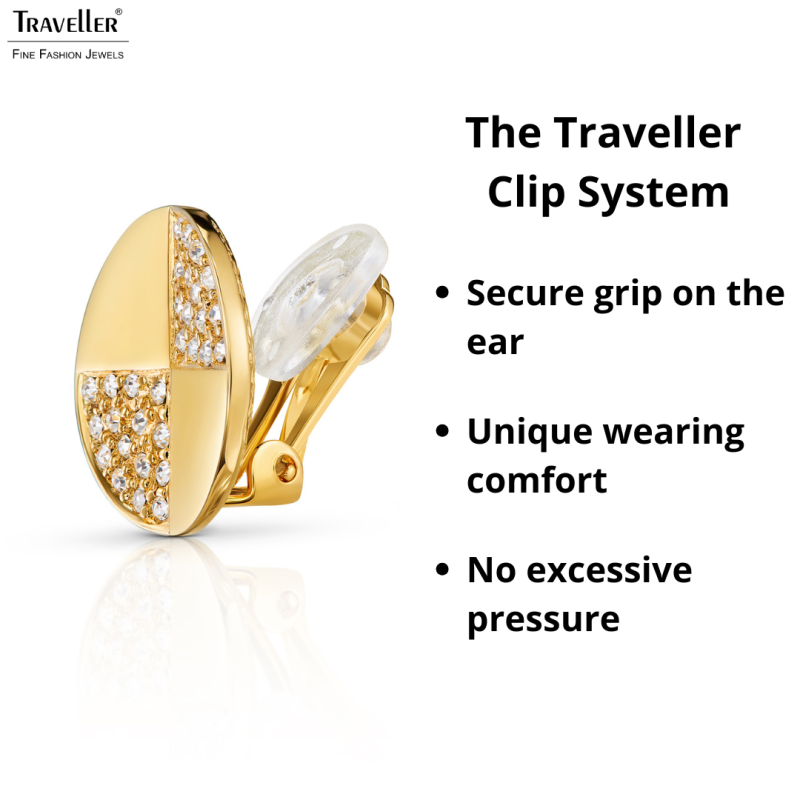 Traveller Clip-on Earrings - Golld Plated - Crystals - Round - 17 mm - 157550