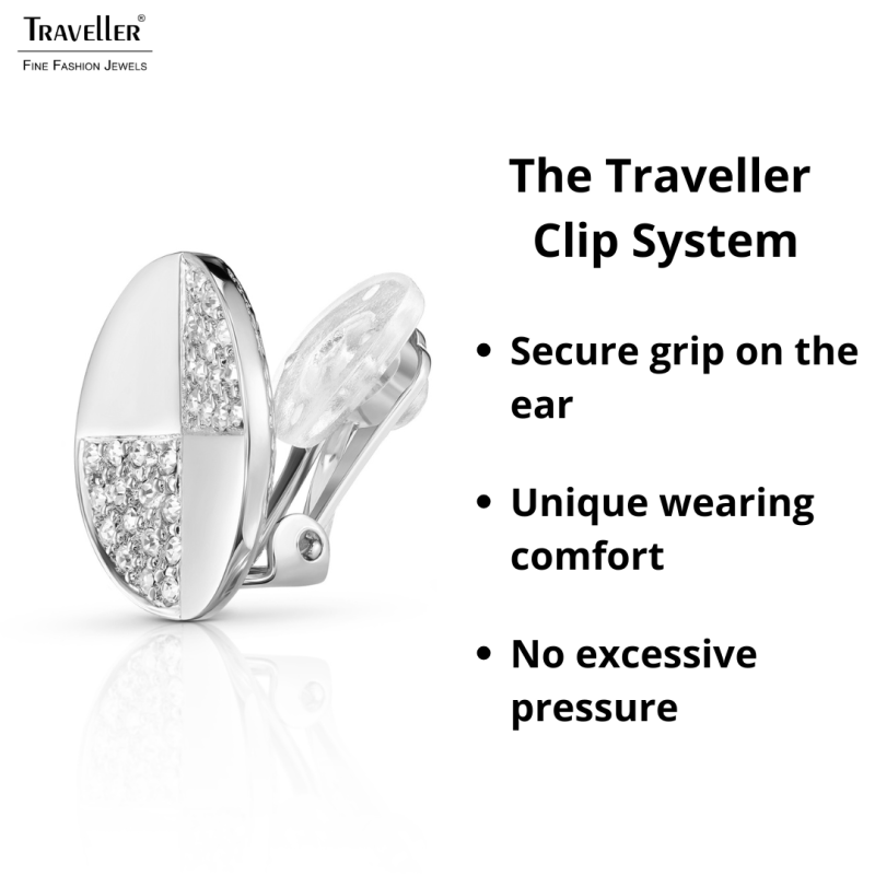 Traveller Clip-on Earrings - Silver Coloured - Crystals - Round - Platinum Plated - 17 mm - 157551