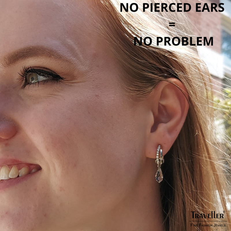 Traveller Drop Clip Earrings - Silver Coloured - Crystals - Teardrop - Platinum Plated - 30x5mm - 157566
