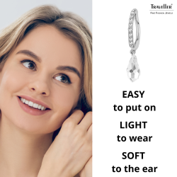 Traveller Drop Clip Earrings - Silver Coloured - Crystals - Teardrop - Platinum Plated - 30x5mm - 157566
