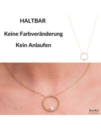 Traveller Collier - Edelstahl - Vergoldet - Süßwasser Perle - 4 mm - Anhänger 25 mm - 45+5 cm - 181235
