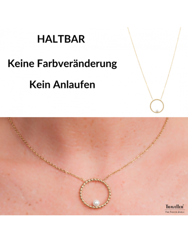 Traveller Collier - Edelstahl - Vergoldet - Süßwasser Perle - 4 mm - Anhänger 25 mm - 45+5 cm - 181235