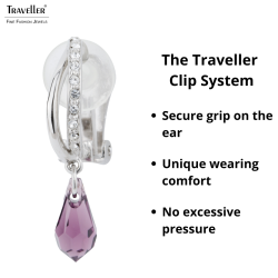 Traveller Drop Clip Earrings - Silver Coloured - Crystals - Teardrop - Violet - Platinum plated - 30x5mm - 157568
