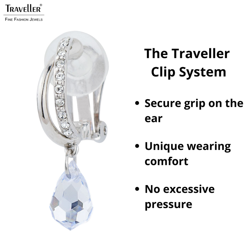 Traveller Drop Clip Earrings - Platinum Plated - Crystals - Teardrop - Light Blue / Sapphire - 30x5mm - 157570
