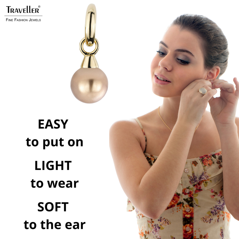 Traveller Drop Clip Earrings - Gold Plated - Pearls - 14mm -  Bronze - 35x15mm - 114246