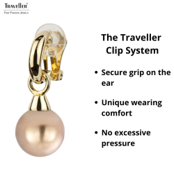 Traveller Drop Clip Earrings - Gold Plated - Pearls - 14mm -  Bronze - 35x15mm - 114246