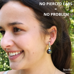 Traveller Drop Clip Earrings - Silver Coloured - Pearls - 14mm - Black - Platinum Plated - 35x15mm - 114247
