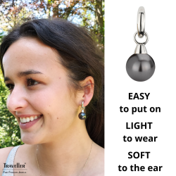 Traveller Drop Clip Earrings - Silver Coloured - Pearls - 14mm - Black - Platinum Plated - 35x15mm - 114247
