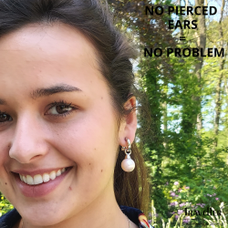 Traveller Drop Clip Earrings - Silver Coloured-  Pearls - 14mm - Rose - Platinum Plated - 35x15mm-  114244