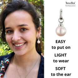 Traveller Drop Clip Earrings - Silver Coloured-  Pearls - 14mm - Rose - Platinum Plated - 35x15mm-  114244