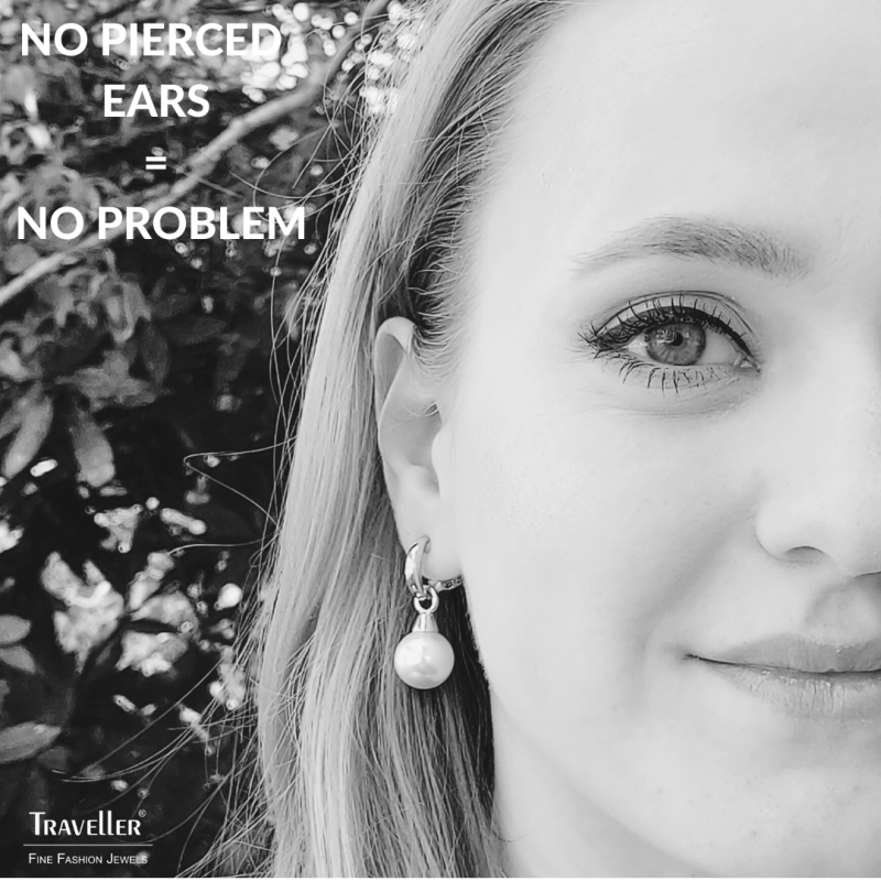 Traveller Drop Clip Earrings - Silver Colour - Pearls - 14mm - White - Platinum Plated - 35x15mm - 114243
