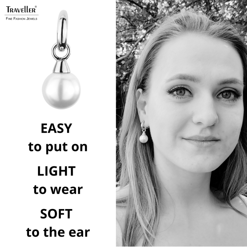 Traveller Drop Clip Earrings - Silver Colour - Pearls - 14mm - White - Platinum Plated - 35x15mm - 114243
