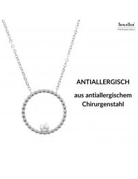 Traveller Collier - Edelstahl - Silberfarben - Süßwasser Perle - 4 mm - Anhänger 25mm - 45+5 cm - 181236