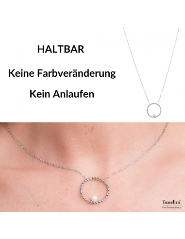 Traveller Collier - Edelstahl - Silberfarben - Süßwasser Perle - 4 mm - Anhänger 25mm - 45+5 cm - 181236