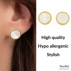 Traveller Earrings - Stainless Steel - Gold Plated - Mother of Pearl - Ø 12mm - 181257