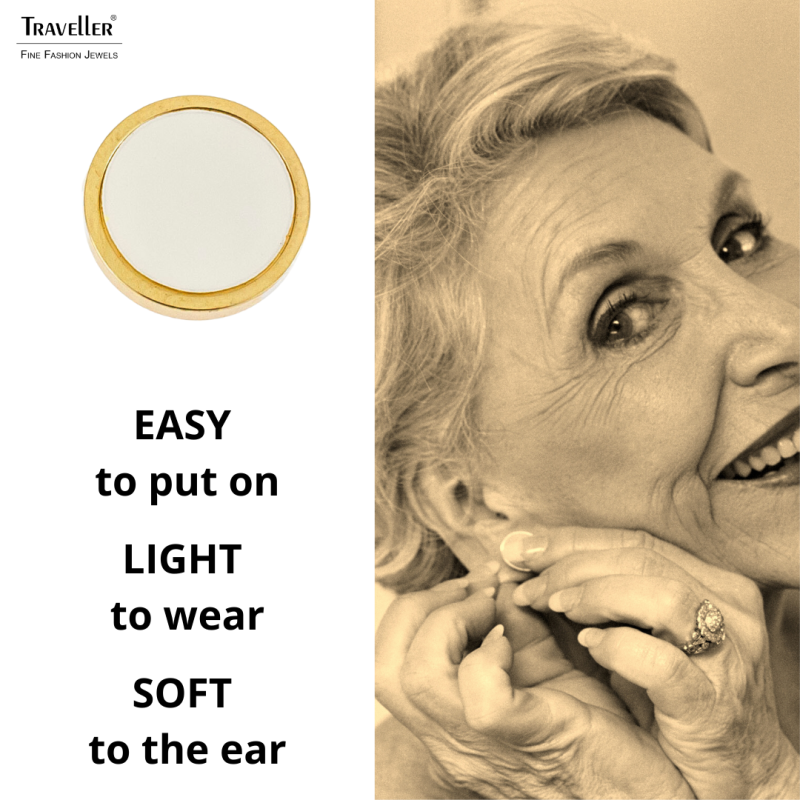 Traveller Earrings - Stainless Steel - Gold Plated - Mother of Pearl - Ø 12mm - 181257