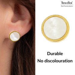 Traveller Earrings - Stainless Steel - Gold Plated - Mother of Pearl - Ø 12mm - 181257