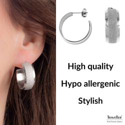 Traveller Earrings - Hoops - Women - Stainless Steel - Silver Coloured - Glitter - 23mm - 181261
