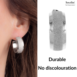 Traveller Earrings - Hoops - Women - Stainless Steel - Silver Coloured - Glitter - 23mm - 181261
