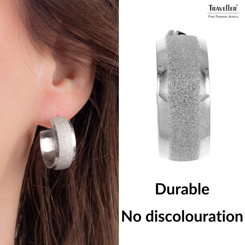Traveller Earrings - Hoops - Women - Stainless Steel - Silver Coloured - Glitter - 23mm - 181261
