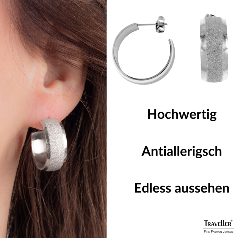 Traveller Creolen - Damen - Edelstahl - Silberfarbe - Glitz - Ringe 3/4 - 23 mm - 181261