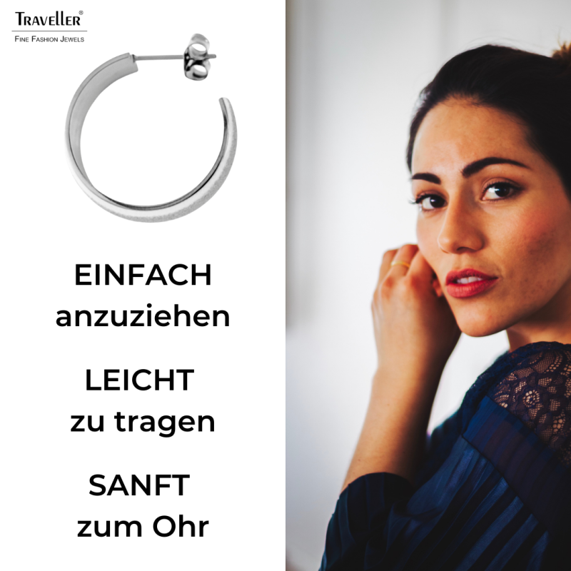 Traveller Creolen - Damen - Edelstahl - Silberfarbe - Glitz - Ringe 3/4 - 23 mm - 181261