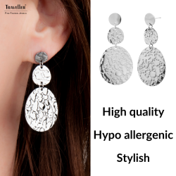 Traveller Drop Earrings - Silver Coloured - Oval - Stainless Steel - 45 x 25 mm - 181241