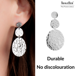 Traveller Drop Earrings - Silver Coloured - Oval - Stainless Steel - 45 x 25 mm - 181241