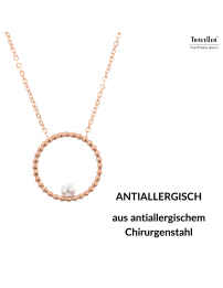 Traveller Collier - Edelstahl - Rosé Vergoldet - Süßwasser Perle - 4mm - Anhänger 25mm - 45+5cm - 181237