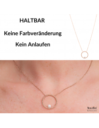 Traveller Collier - Edelstahl - Rosé Vergoldet - Süßwasser Perle - 4mm - Anhänger 25mm - 45+5cm - 181237