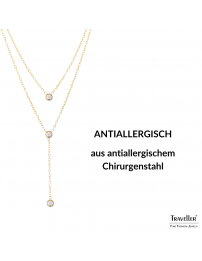 Traveller Collier - Edelstahl - Vergoldet - Zirkonia - 2 Reihen - 38-42cm - 181238