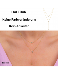 Traveller Collier - Edelstahl - Vergoldet - Zirkonia - 2 Reihen - 38-42cm - 181238