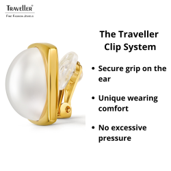 Traveller Clip-on Earrings - Gold Plated - Half Pearls - 16mm - White - 18x18mm - 114354