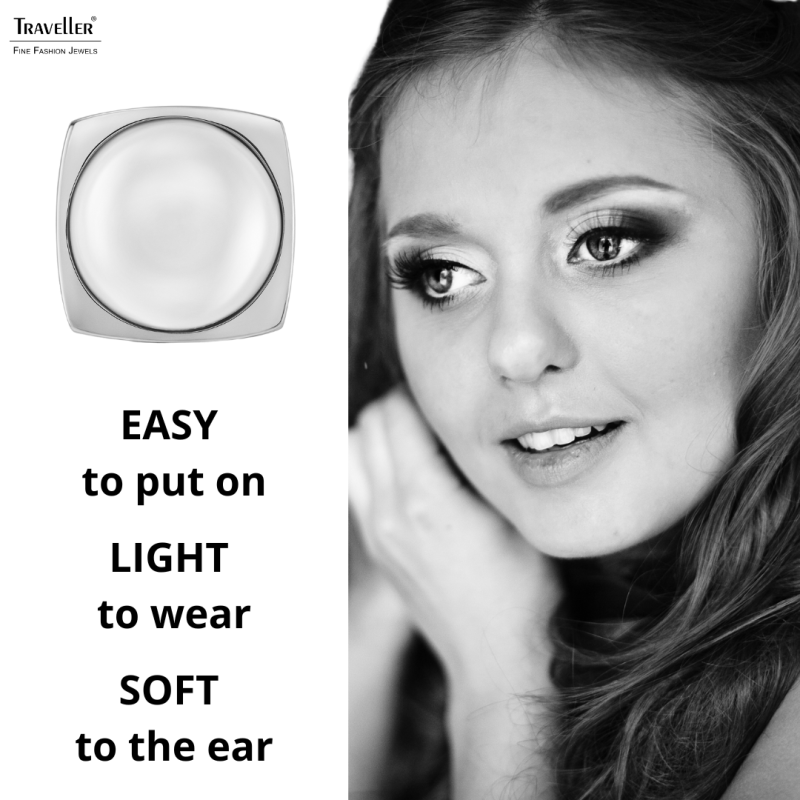 Traveller Clip-on Earrings - Silver Coloured - Half Pearls - 16mm - White - Platinum Plated - 18x18mm - 114355