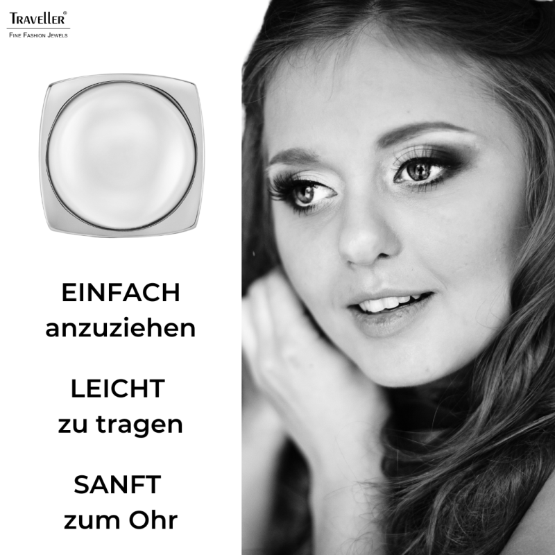 Traveller Ohrclips - Silberfarben - Halbe Perle - 16mm - Weiß - Platiniert - 18x18mm - 114355