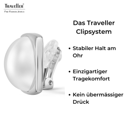 Traveller Ohrclips - Silberfarben - Halbe Perle - 16mm - Weiß - Platiniert - 18x18mm - 114355