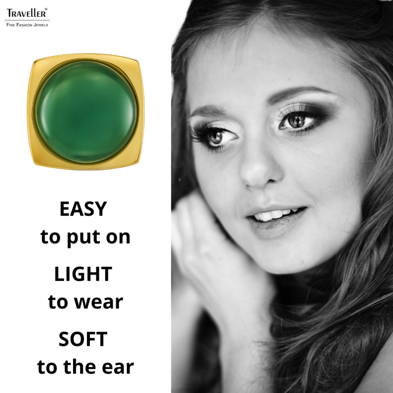 Traveller Clip-on Earrings - Gold Plated - Aventurine Gemstone -16mm - Green - 18x18mm - 114356