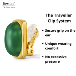 Traveller Clip-on Earrings - Gold Plated - Aventurine Gemstone -16mm - Green - 18x18mm - 114356