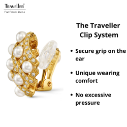 Traveller Clip-on Earrings - Gold Plated - Pearls - 4mm - White - Crystals - 22x22mm - 114357