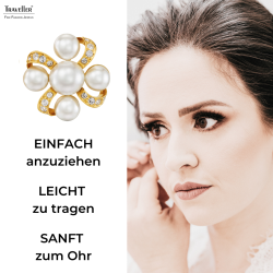 Traveller Ohrclips - Vergoldet - Perle - 8 & 6 mm - Weiß - Kristalle - 20x20mm - 114359