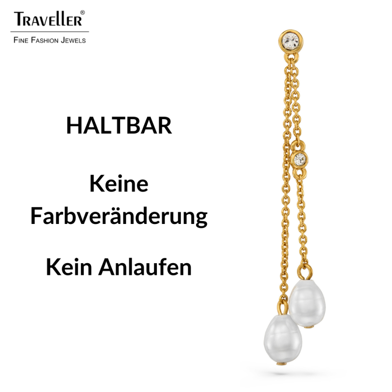 Traveller Ohrhänger - Vergoldet - Barock Perle - 8x6mm - Weiß - Kristalle - 55x6mm - 114361