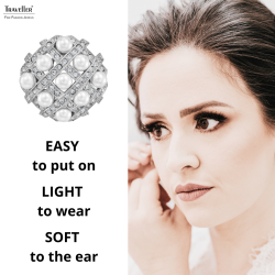 Traveller Clip-on Earrings - Silver Coloured - Pearls - 4mm - White - Crystals - Platinum Plated - 22x22mm - 114358