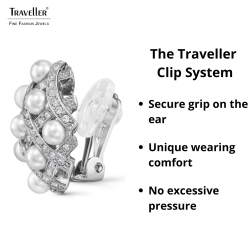 Traveller Clip-on Earrings - Silver Coloured - Pearls - 4mm - White - Crystals - Platinum Plated - 22x22mm - 114358