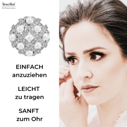 Traveller Ohrclips - Silberfarben - Perle - 4mm - Weiß - Kristalle - Platiniert - 22x22mm - 114358