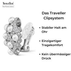 Traveller Ohrclips - Silberfarben - Perle - 4mm - Weiß - Kristalle - Platiniert - 22x22mm - 114358