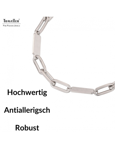 Traveller Armband - Herren - Edelstahl - Silberfarben - Matt - Glieder - Geöffnet und Geschlossen - 22 cm - 181243