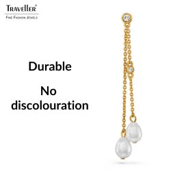 Traveller Drop Earrings - Gold Plated - Baroque Pearls - 8x6mm - White - Crystal - 55x6mm - 114361