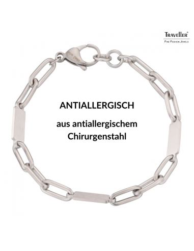 Traveller Armband - Herren - Edelstahl - Silberfarben - Matt - Glieder - Geöffnet und Geschlossen - 22 cm - 181243
